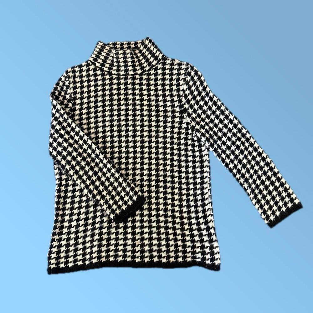 Vintage Lauren Ralph Lauren Houndstooth Mock Neck Sweater | Merino Wool Blend | - Picture 6 of 7